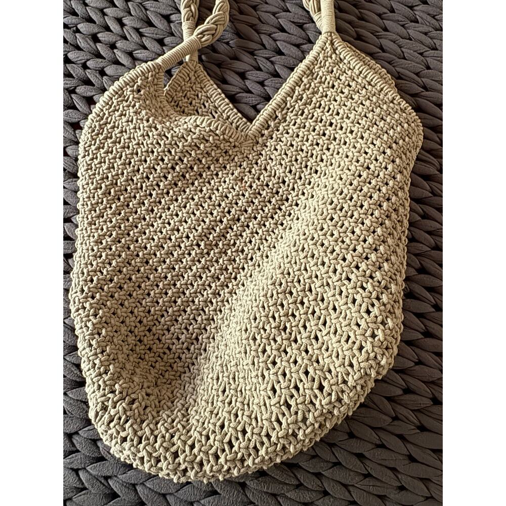 Vanessa Bruno Paris Beige Macramé Crochet Tote Bag Woven Boho Summer Cabas - Picture 8 of 8